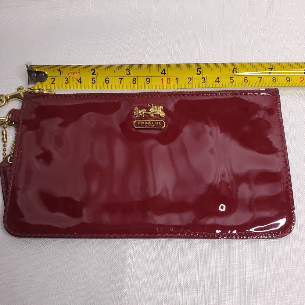Coach Maroon Patent Leather Wristlet with Gold Chain - Picture 3 of 7